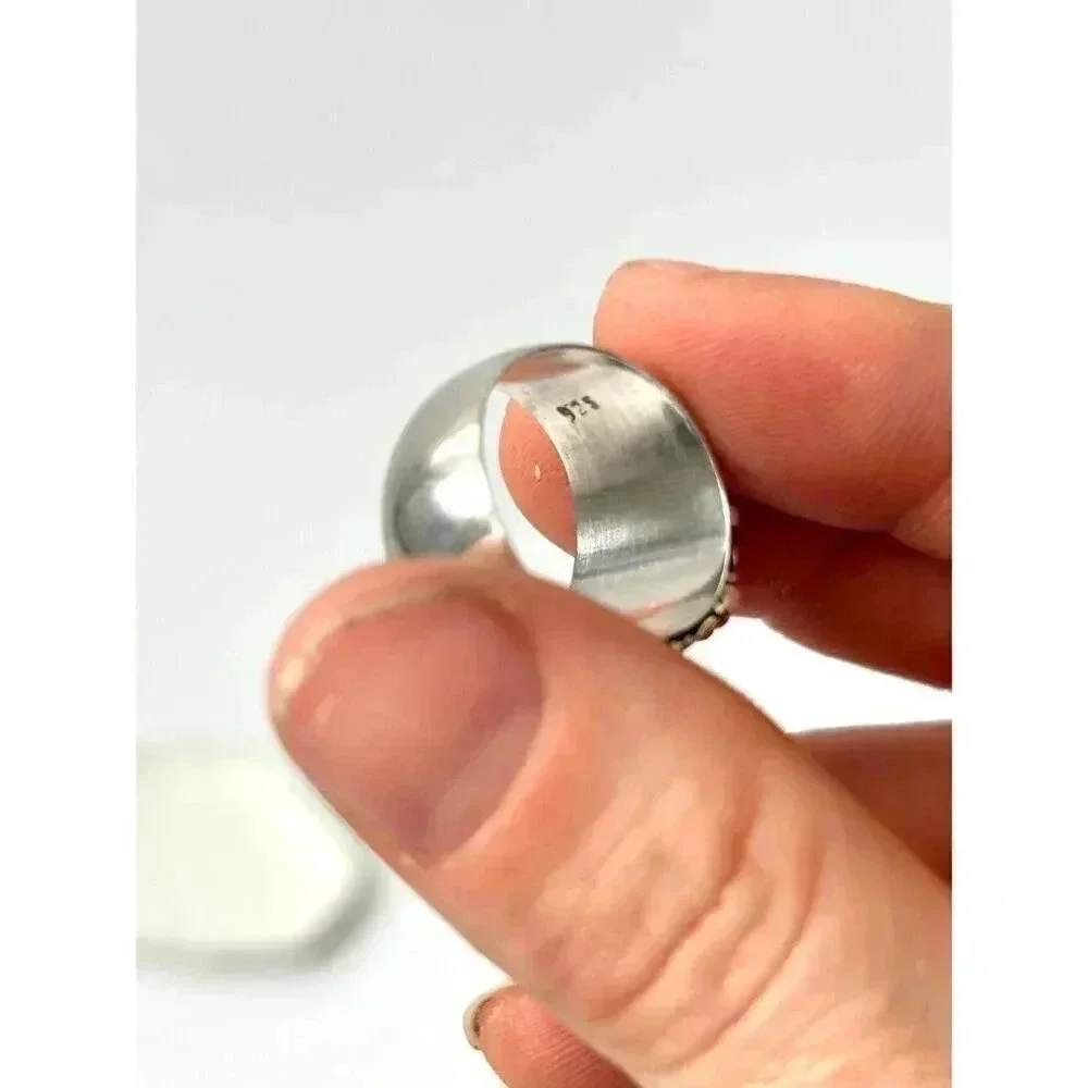 Sterling Silver Vintage Domed Statement Bead Band - Size 7.25